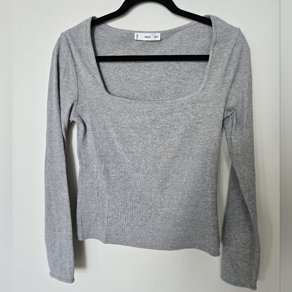 Mango Light Gray Ribbed Long Sleeve Top